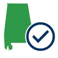 Alabama map with checkmark representing registered agent compliance