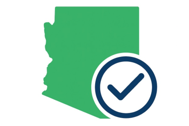 Arizona map with checkmark representing registered agent compliance