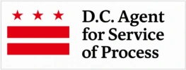 Washington DC flag with text D.C. Agent for Service of Process