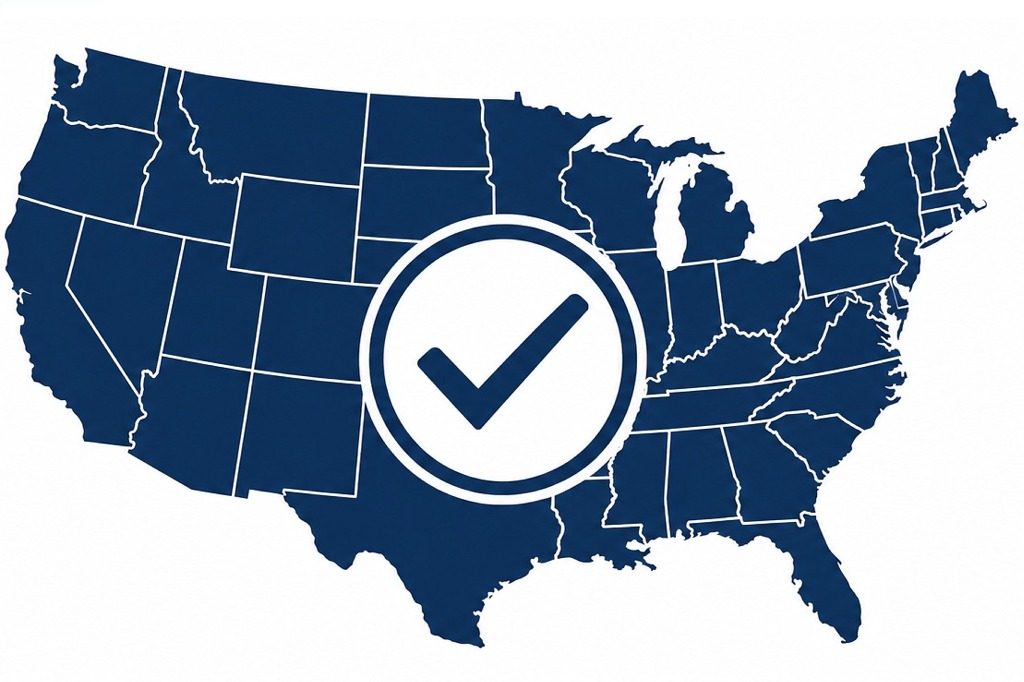 US map representing nationwide registered agent service in all 50 states